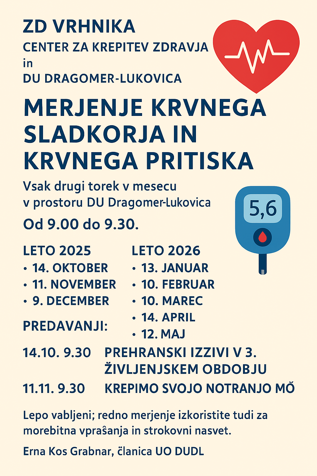 “Zdravje je pomembno – vabljeni na redna srečanja «
